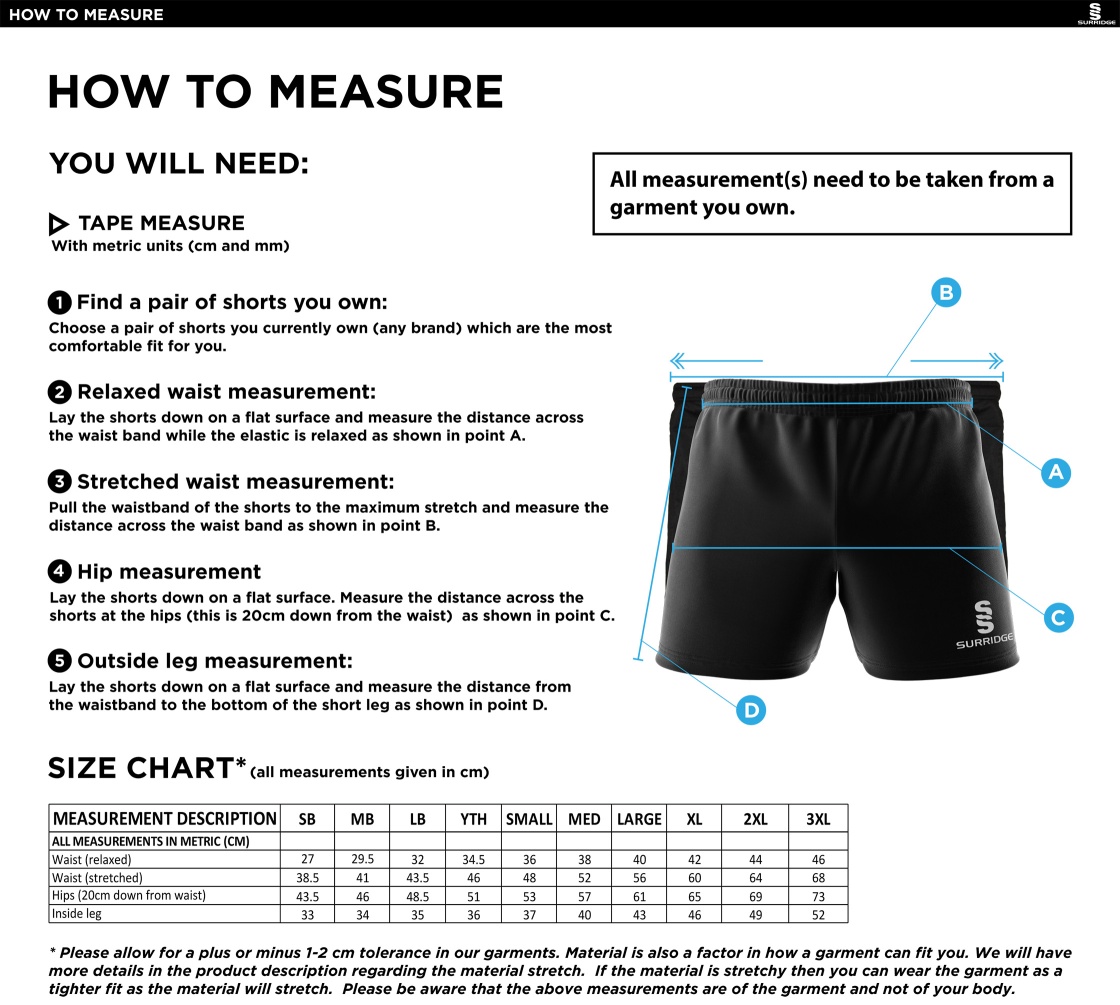 middlewich cc Performance Gym Short : Navy - Size Guide