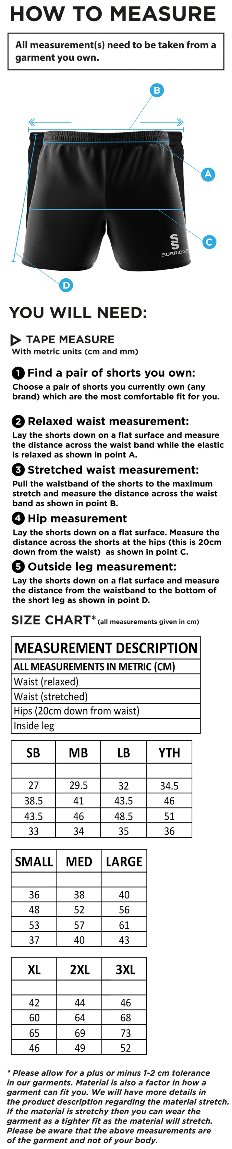 middlewich cc Performance Gym Short : Navy - Size Guide