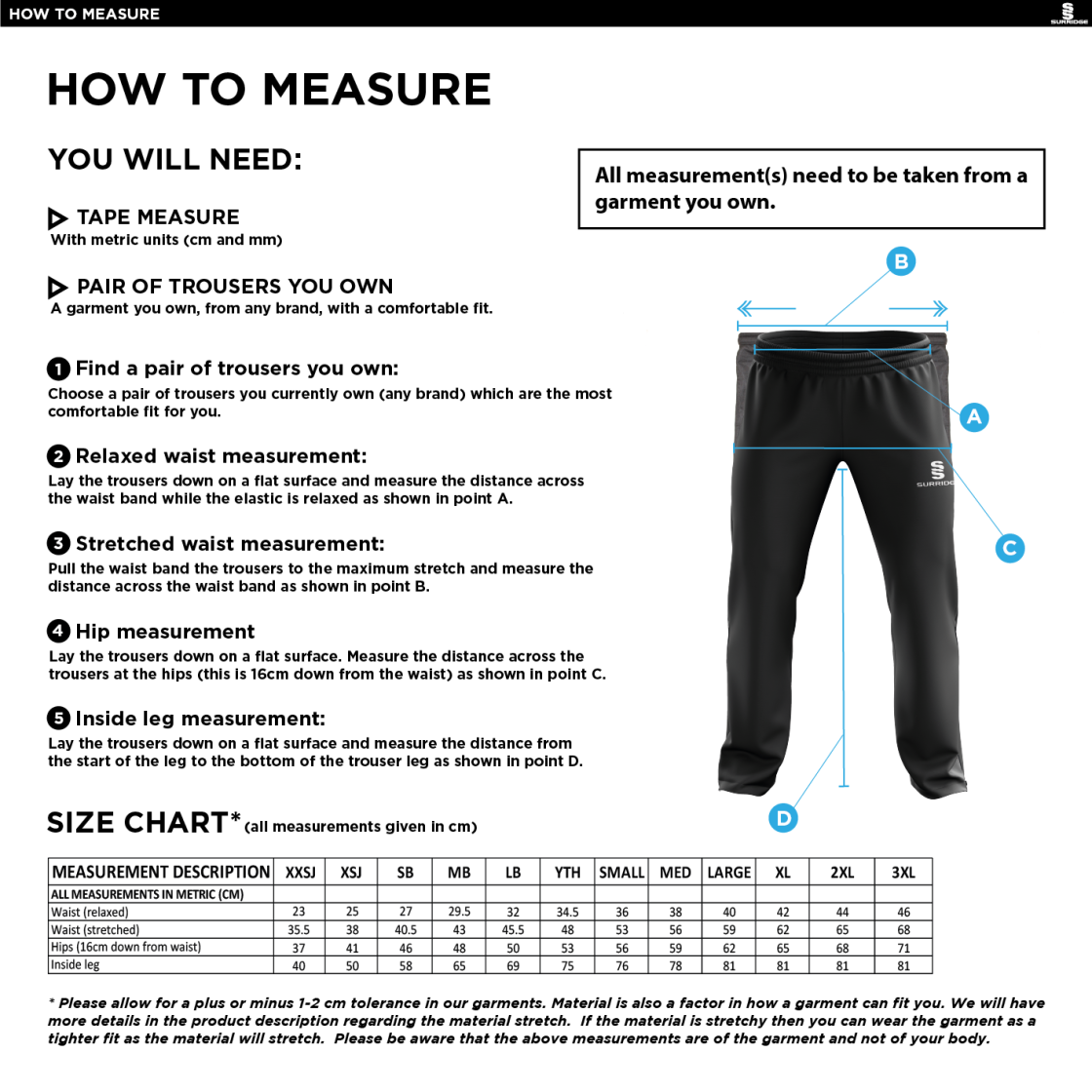 middlewich cc Poplin Track Pant : Navy - Size Guide
